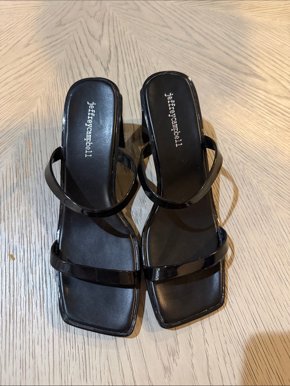 Jeffrey Campbell Black Patent Strappy Square-Toe Heels